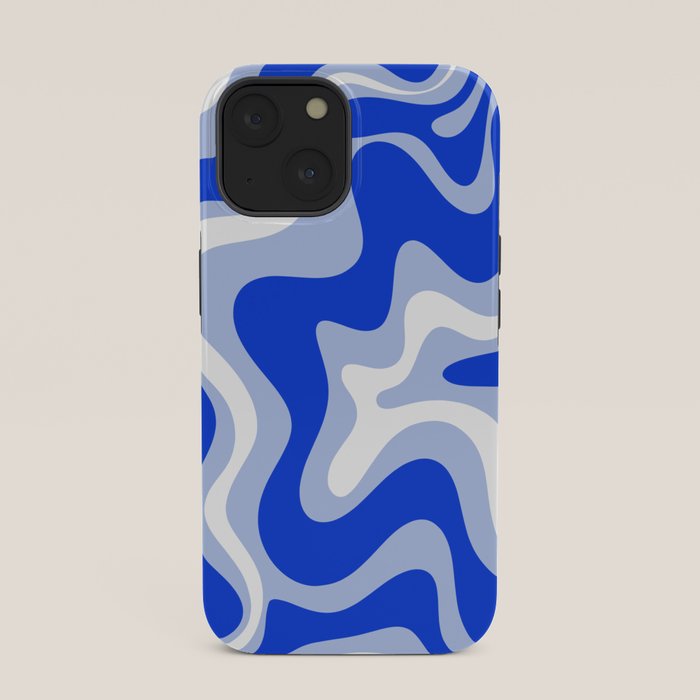 Retro Liquid Swirl Abstract Pattern Royal Blue, Light Blue, and White iPhone Case Gallery Image 33