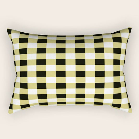 Gingham Large Yellow Black White Rectangular Pillow Gallery Image 1