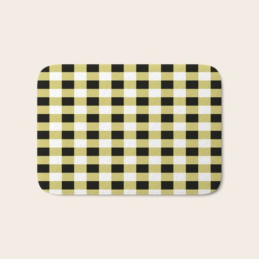 Gingham Large Yellow Black White Bath Mat Gallery Image 1