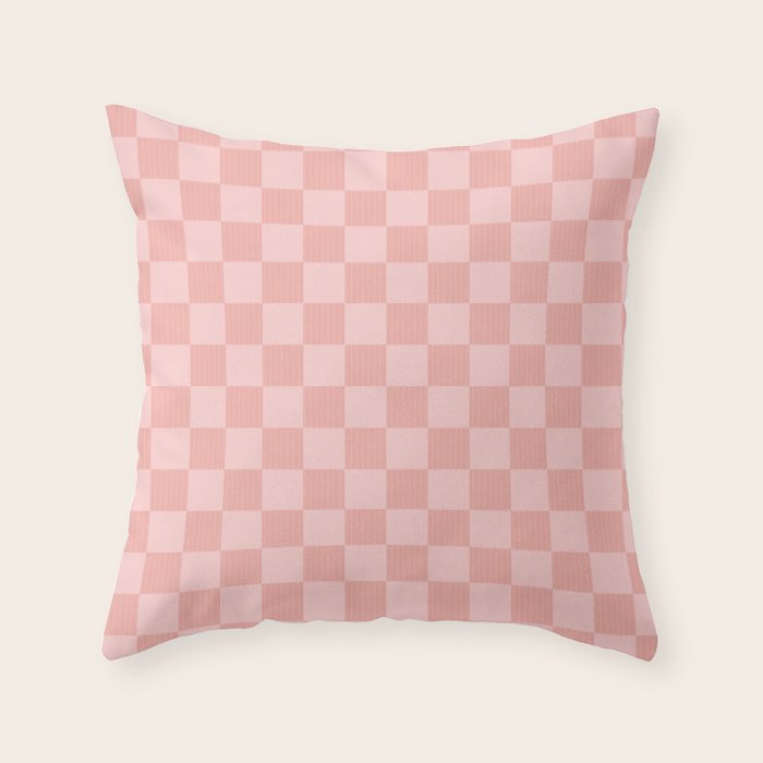 Textured Plaid pattern pink and white Throw Pillow Gallery Image 2