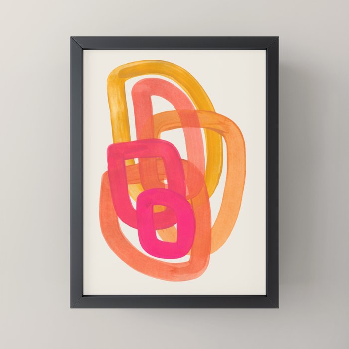 Funky Retro 70's Style Pattern Orange Pink Greindent Striped Circles Mid Century Colorful Pop Art Mini Art Print Gallery Image 3