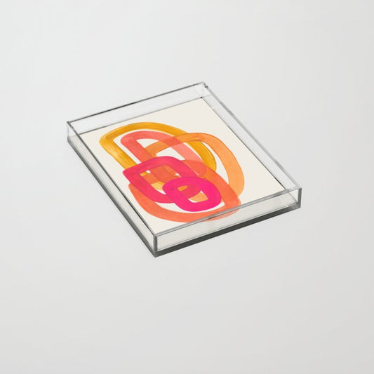 Funky Retro 70's Style Pattern Orange Pink Greindent Striped Circles Mid Century Colorful Pop Art Acrylic Tray Gallery Image 2