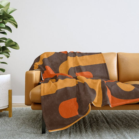 Mid-Century Modern Piquet Retro Minimalist Abstract in 70s Brown and Orange Throw Blanket Gallery Image 2