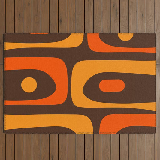 Mid-Century Modern Piquet Retro Minimalist Abstract in 70s Brown and Orange Outdoor Rug Gallery Image 2