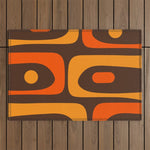 Mid-Century Modern Piquet Retro Minimalist Abstract in 70s Brown and Orange Outdoor Rug Gallery Image 1