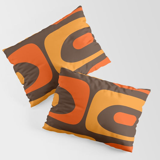 Mid-Century Modern Piquet Retro Minimalist Abstract in 70s Brown and Orange Pillow Sham Gallery Image 1