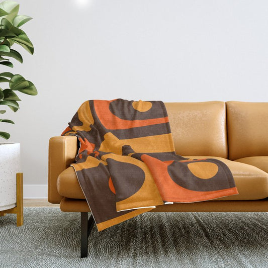 Mid-Century Modern Piquet Retro Minimalist Abstract in 70s Brown and Orange Throw Blanket Gallery Image 1