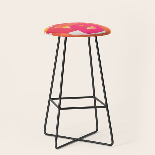 Funky Retro 70's Style Pattern Orange Pink Greindent Striped Circles Mid Century Colorful Pop Art Stool Gallery Image 1