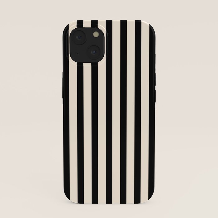 Fine Stripes Vertical Minimalist Pattern in Black and Almond Cream iPhone Case Gallery Image 37