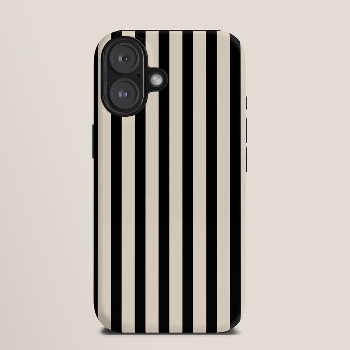 Fine Stripes Vertical Minimalist Pattern in Black and Almond Cream iPhone Case Gallery Image 9