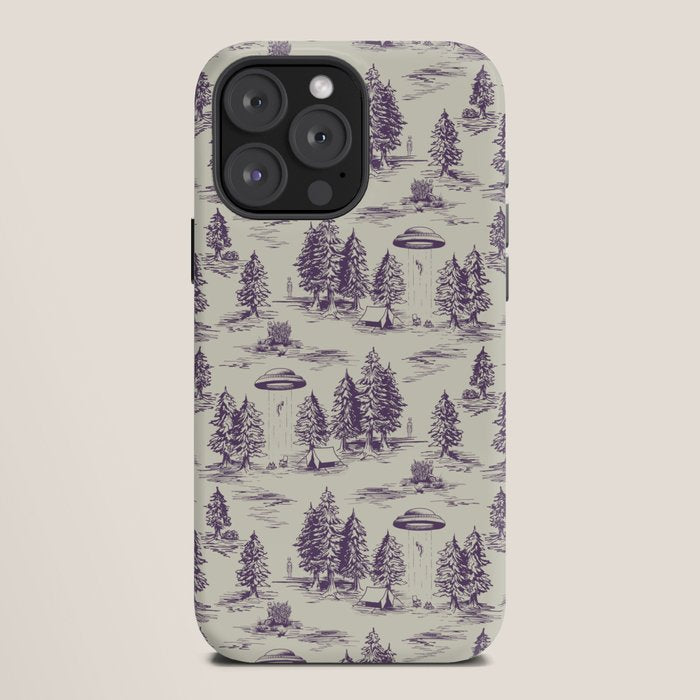 Purple Alien Abduction Toile De Jouy Pattern iPhone Case Gallery Image 12