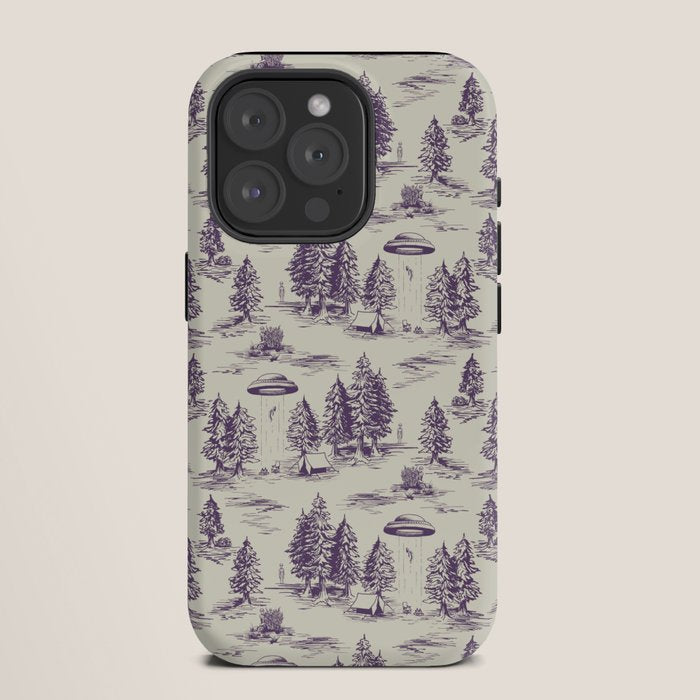 Purple Alien Abduction Toile De Jouy Pattern iPhone Case Gallery Image 11