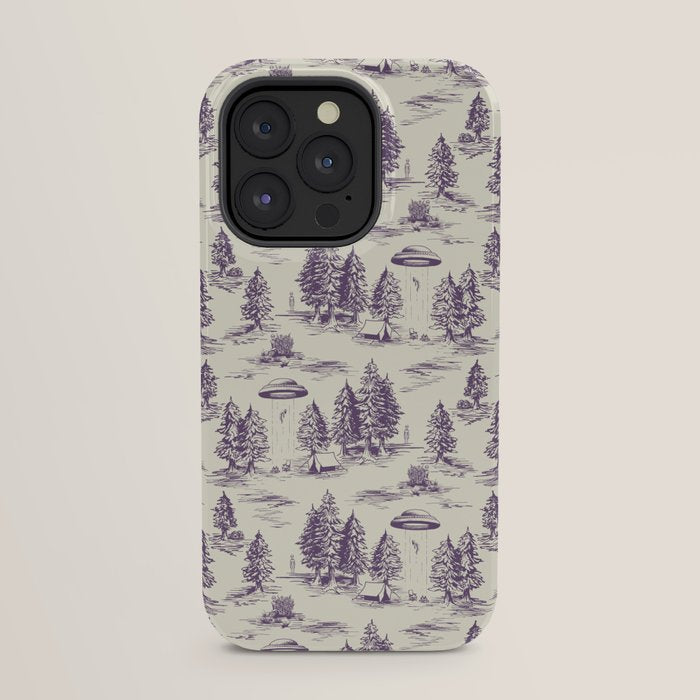 Purple Alien Abduction Toile De Jouy Pattern iPhone Case Gallery Image 23