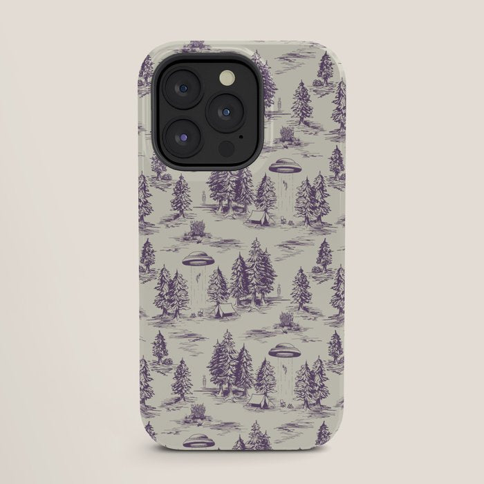 Purple Alien Abduction Toile De Jouy Pattern iPhone Case Gallery Image 27
