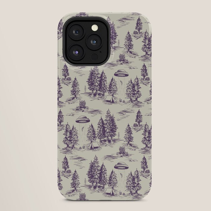 Purple Alien Abduction Toile De Jouy Pattern iPhone Case Gallery Image 28