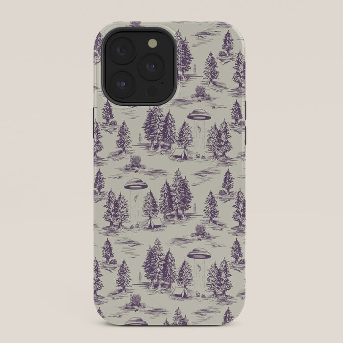 Purple Alien Abduction Toile De Jouy Pattern iPhone Case Gallery Image 36