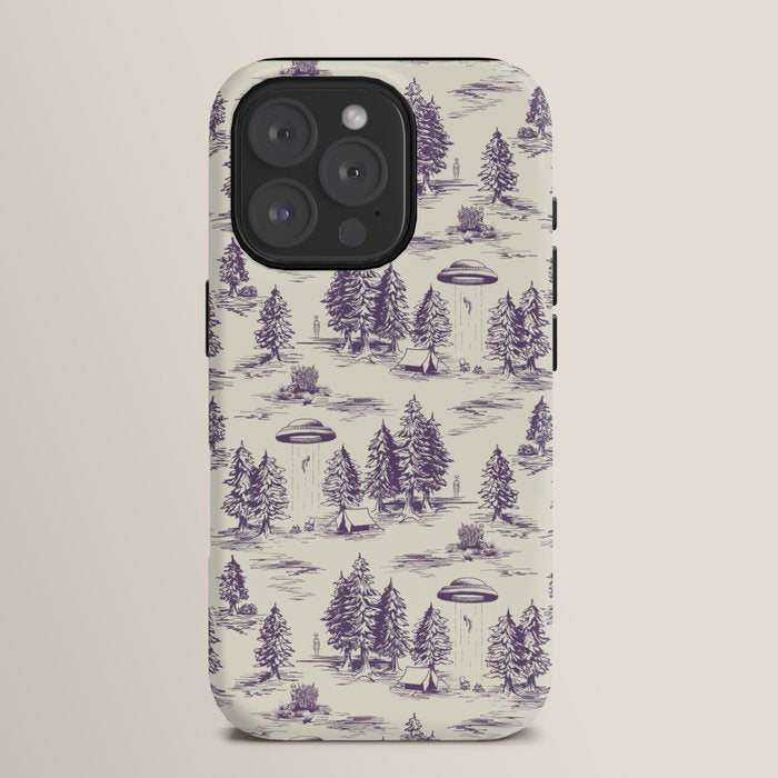 Purple Alien Abduction Toile De Jouy Pattern iPhone Case Gallery Image 15