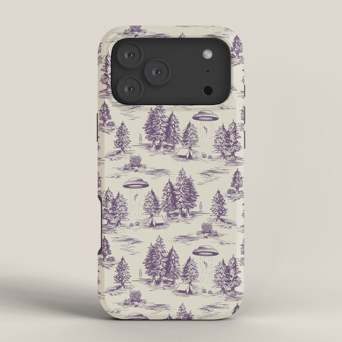 Purple Alien Abduction Toile De Jouy Pattern iPhone Case Gallery Image 4
