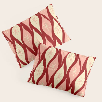 Mid Century Modern Atomic Christmas Ornaments Blush Pink and Maroon Pattern Pillow Sham Gallery Image 3