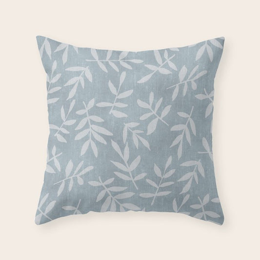 Simple Scandinavian Ditsy Leaf Pattern Blue Grey Throw Pillow Gallery Image 1