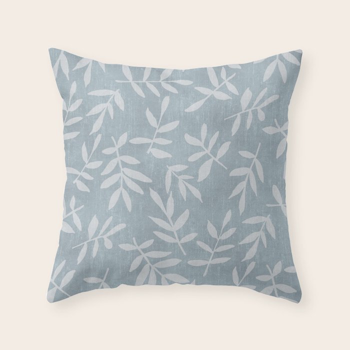 Simple Scandinavian Ditsy Leaf Pattern Blue Grey Throw Pillow Gallery Image 6