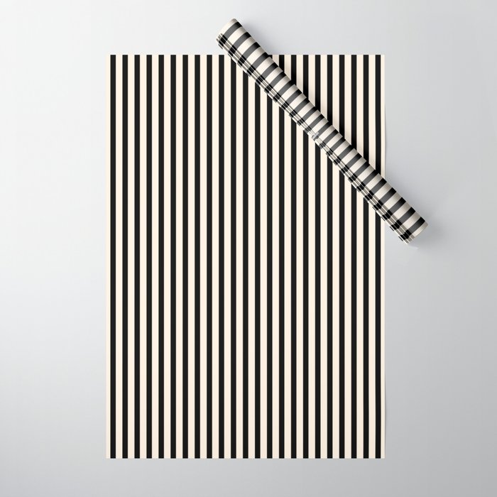 Fine Stripes Vertical Minimalist Pattern in Black and Almond Cream Wrapping Paper Gallery Image 1