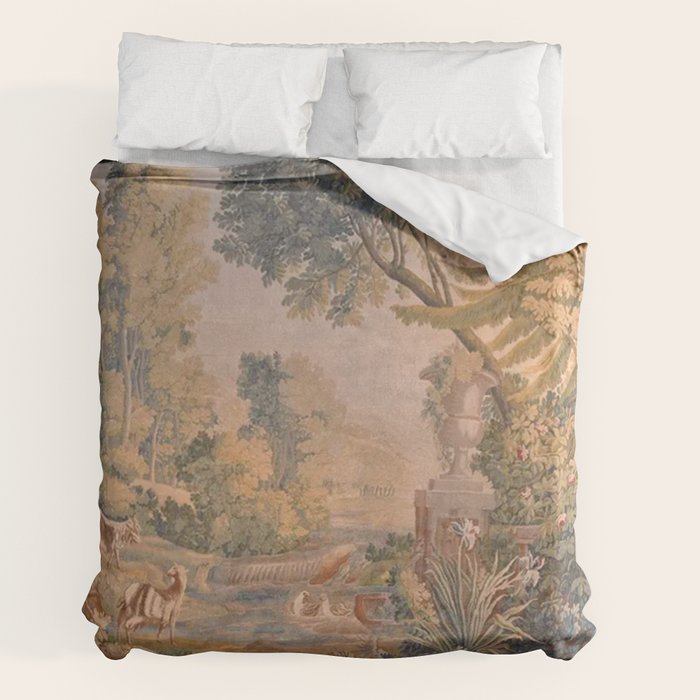 Antique 18th Century French Pastoral Sunrise Verdure Tapestry Duvet Cover Gallery Image 2