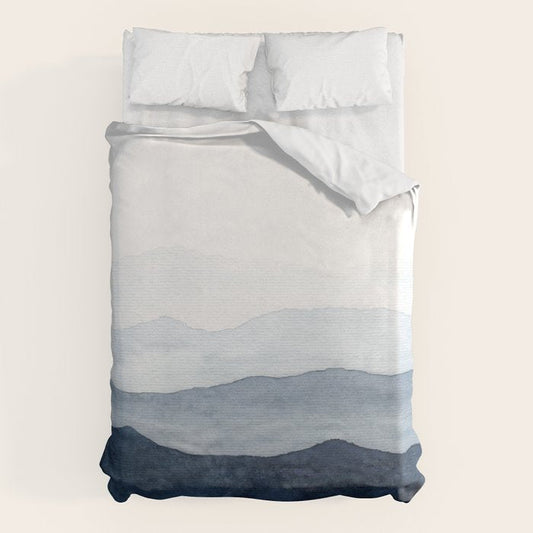 Indigo Abstract Watercolor Mountains Duvet Cover Gallery Image 1