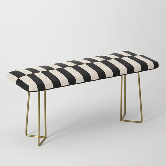 Long Blocks Retro Modern Geometric Checked Pattern in Black and Almond Cream Bench Gallery Image 2