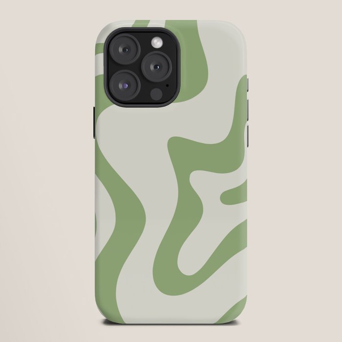 Retro Liquid Swirl Abstract Pattern Square in Light Sage Green and Cream iPhone Case Gallery Image 12
