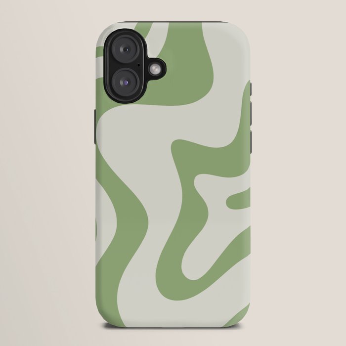 Retro Liquid Swirl Abstract Pattern Square in Light Sage Green and Cream iPhone Case Gallery Image 10