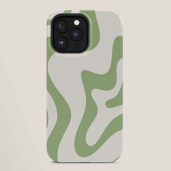 Retro Liquid Swirl Abstract Pattern Square in Light Sage Green and Cream iPhone Case Gallery Image 28
