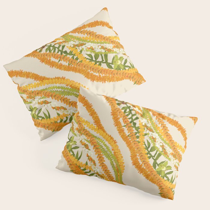 Diagonal Lei Pikake Orange Lokelani Pakalana Puakenikeni tileaf on beige Pillow Sham Gallery Image 1