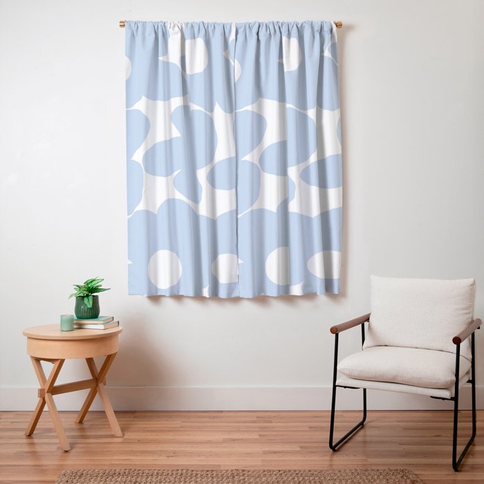 Large Baby Blue Retro Flowers White Background #decor #society6 #buyart Window Curtain Gallery Image 3