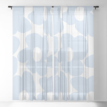 Large Baby Blue Retro Flowers White Background #decor #society6 #buyart Window Curtain Gallery Image 17