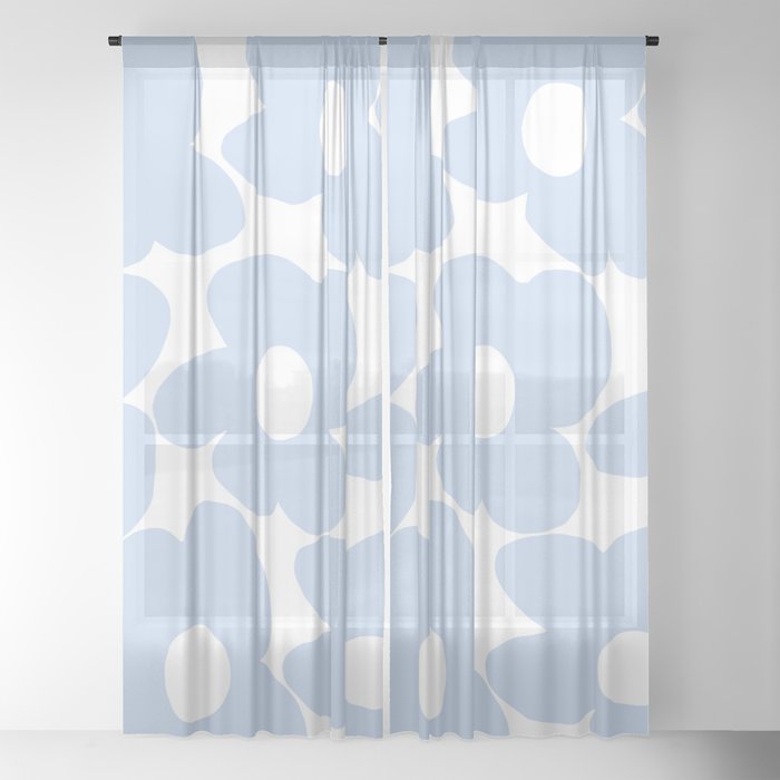 Large Baby Blue Retro Flowers White Background #decor #society6 #buyart Window Curtain Gallery Image 22