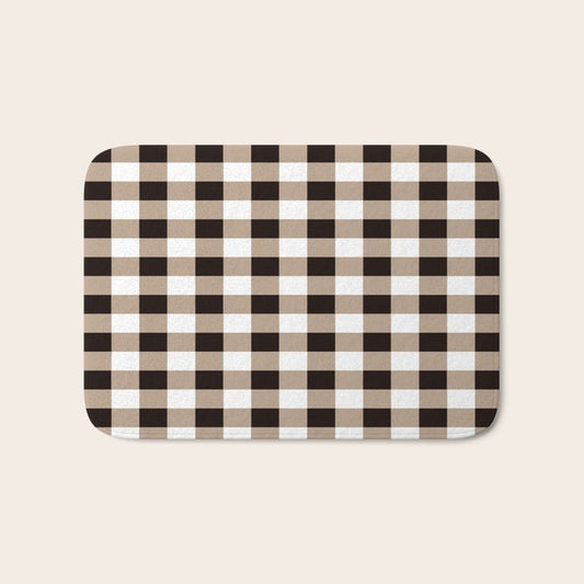 Gingham Large Tan Black White Bath Mat Gallery Image 1