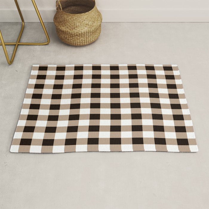 Gingham Large Tan Black White Rug Gallery Image 1