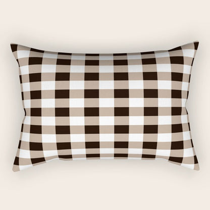 Gingham Large Tan Black White Rectangular Pillow Gallery Image 2