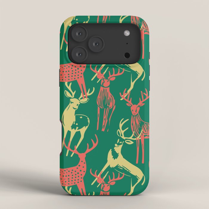 Green christmas reindeer animal pattern iPhone Case Gallery Image 4