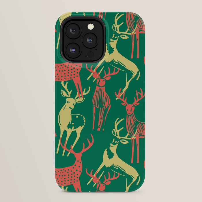 Green christmas reindeer animal pattern iPhone Case Gallery Image 24