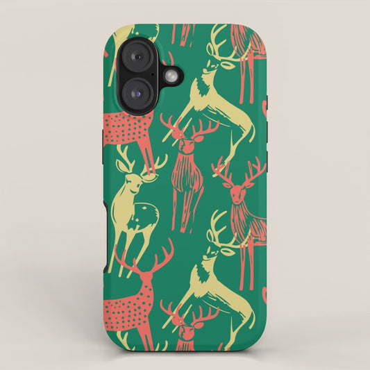 Green christmas reindeer animal pattern iPhone Case Gallery Image 1
