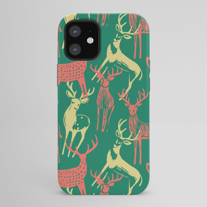 Green christmas reindeer animal pattern iPhone Case Gallery Image 42