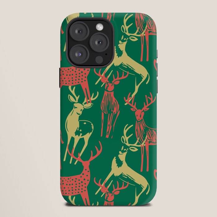Green christmas reindeer animal pattern iPhone Case Gallery Image 12