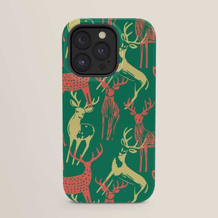 Green christmas reindeer animal pattern iPhone Case Gallery Image 31