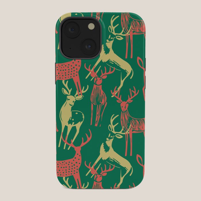 Green christmas reindeer animal pattern iPhone Case Gallery Image 34