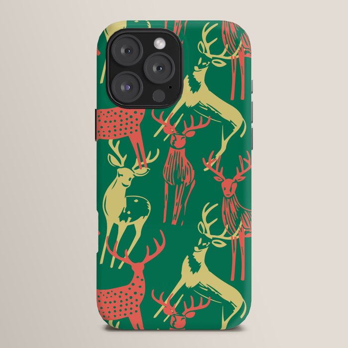 Green christmas reindeer animal pattern iPhone Case Gallery Image 16