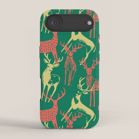 Green christmas reindeer animal pattern iPhone Case Gallery Image 2
