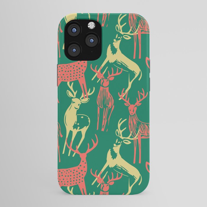 Green christmas reindeer animal pattern iPhone Case Gallery Image 43
