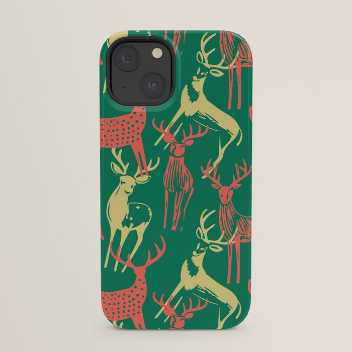 Green christmas reindeer animal pattern iPhone Case Gallery Image 21